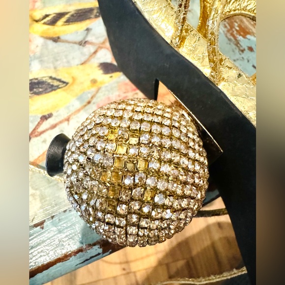 Jeffrey Campbell Le Freak Gold Metallic Tie up Sandal with Rhinestone Heel 6.5 - Picture 14 of 16